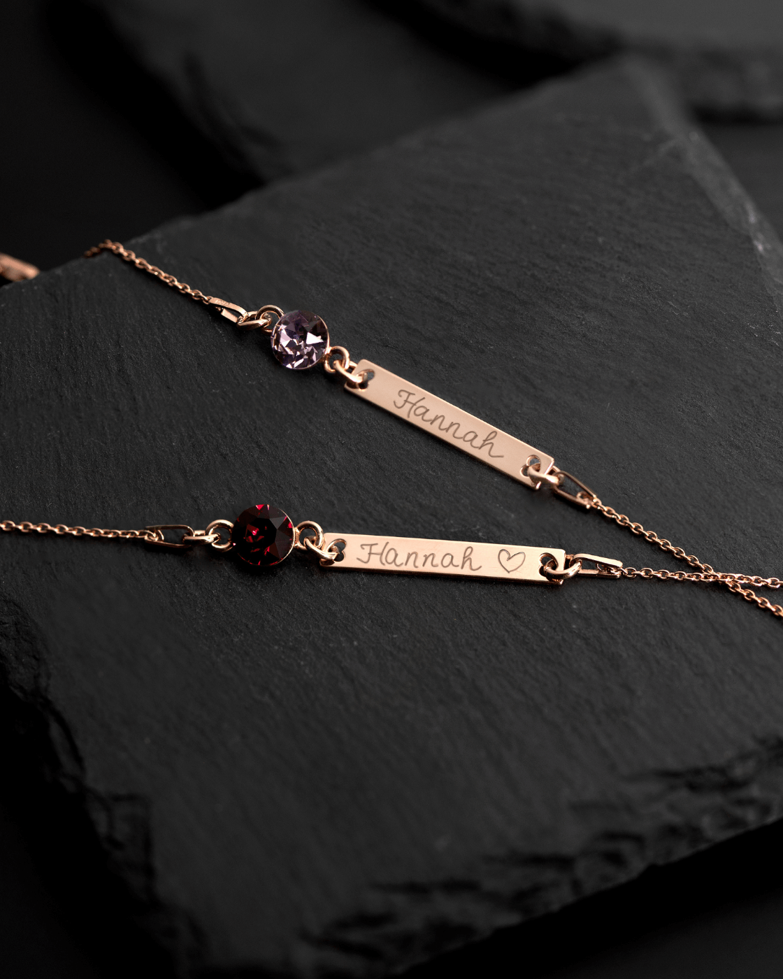 Mama-Kind-Set Armband mit Geburtsstein und Gravur länglich