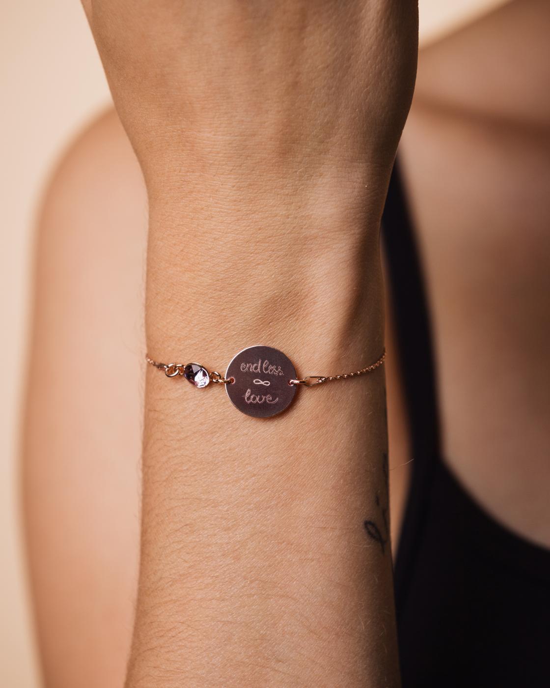 Armband mit Geburtsstein und Gravur rund