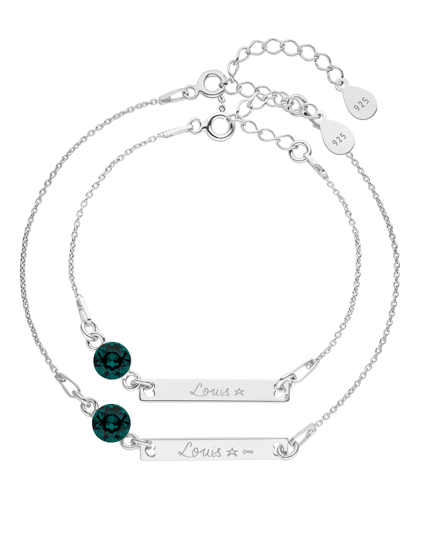 Mama-Kind-Set Armband mit Geburtsstein und Gravur länglich