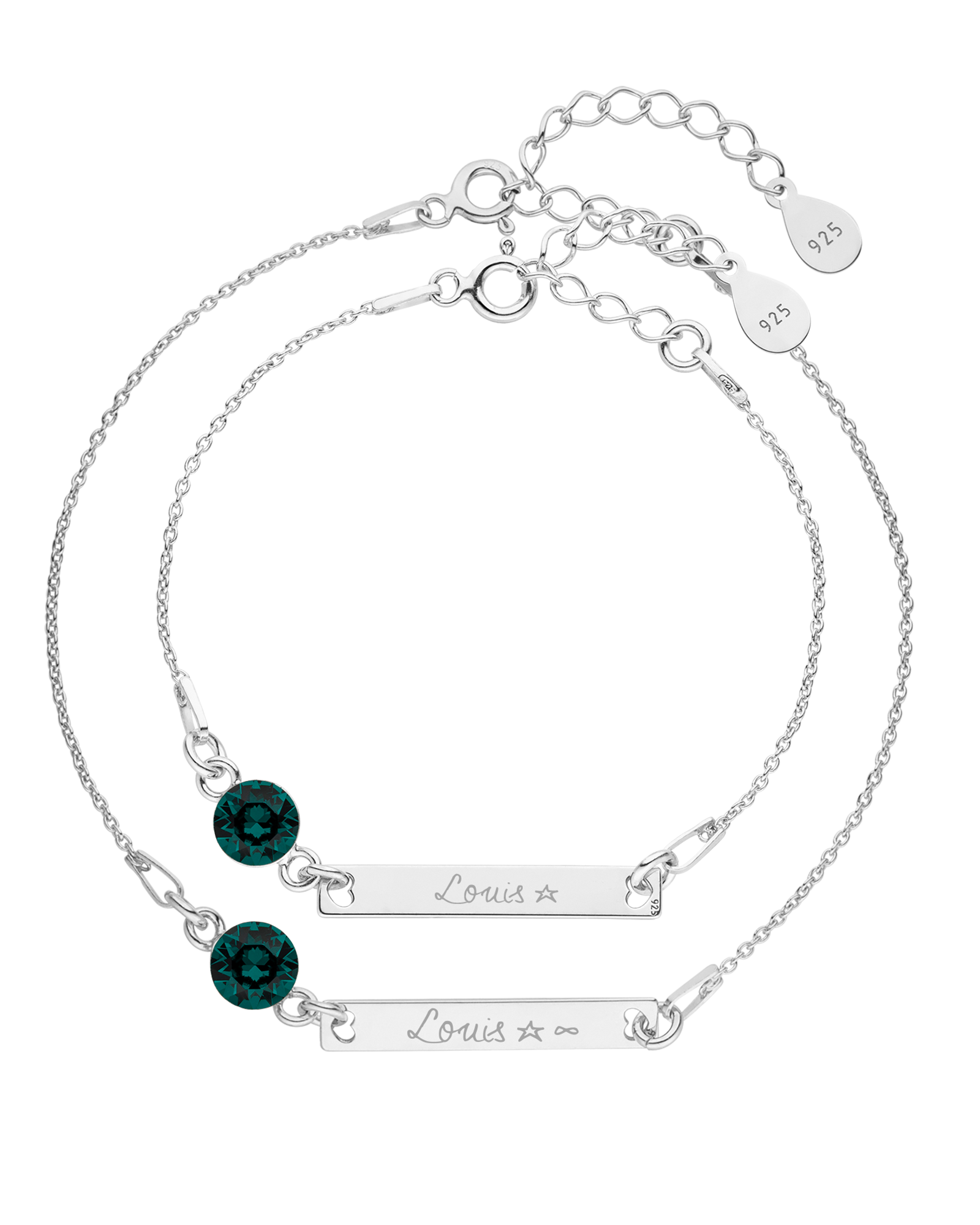 Mama-Kind-Set Armband mit Geburtsstein und Gravur länglich