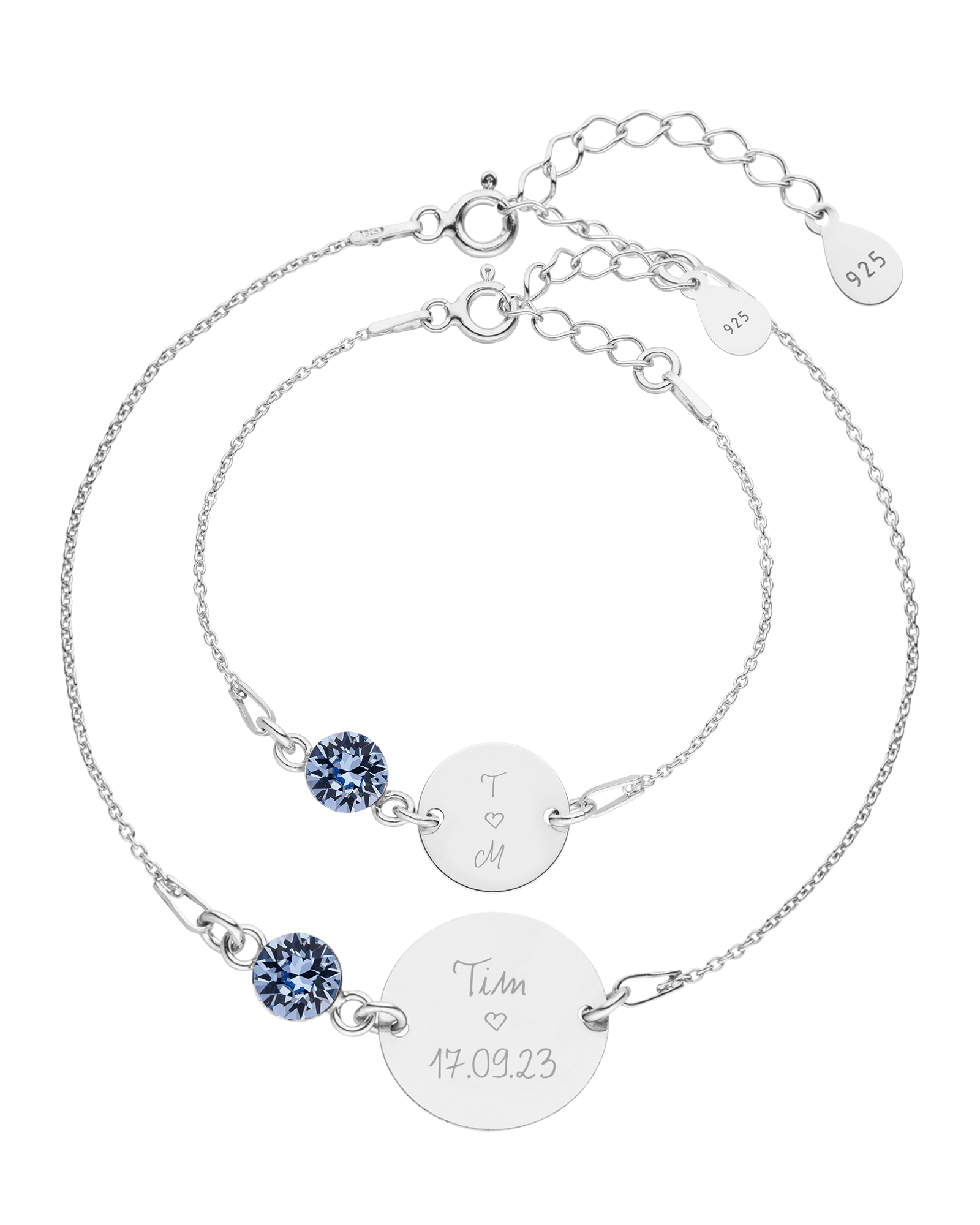 Mama-Kind-Set Armband mit Geburtsstein und Gravur rund