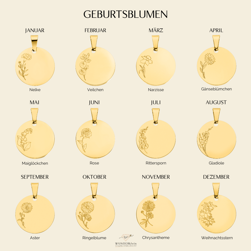 Halskette mit Geburtsblume und Gravur groß