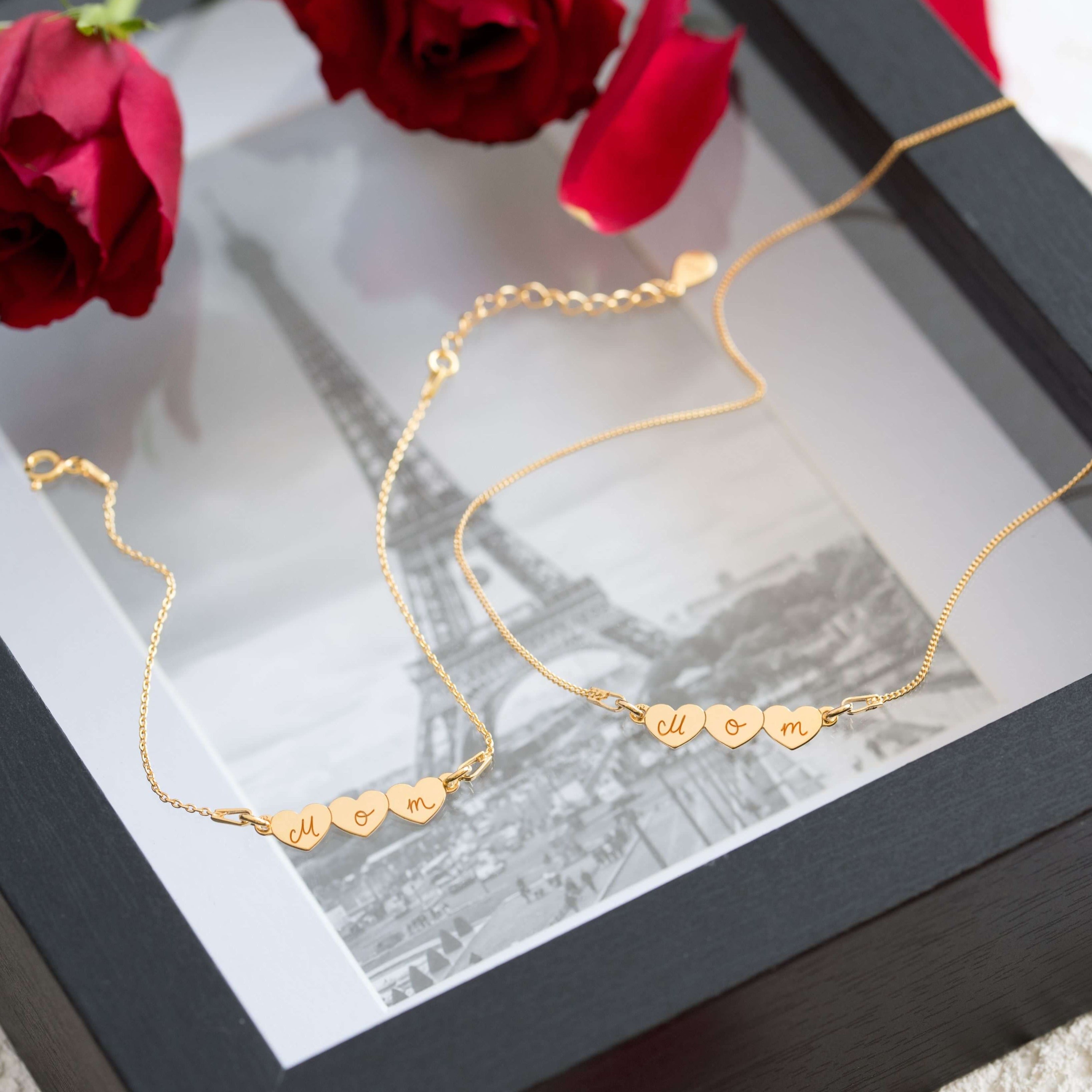 Halskette d’amour mit Gravur 3 Herzen