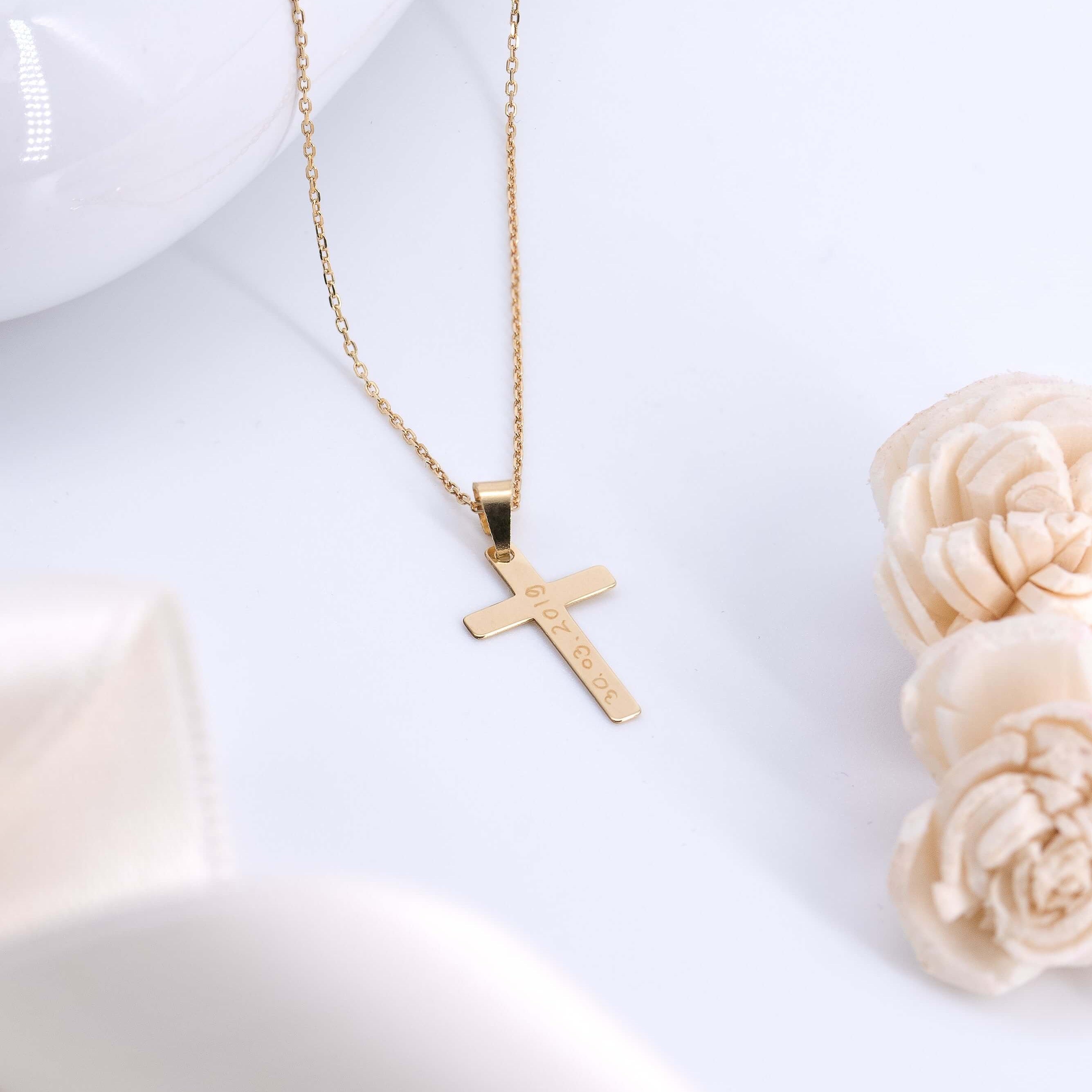 Taufkette "Kreuz mit Gravur" aus 585 Gold (14kt)