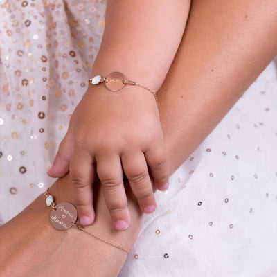 Mama-Kind-Set Armband mit Geburtsstein und Gravur rund