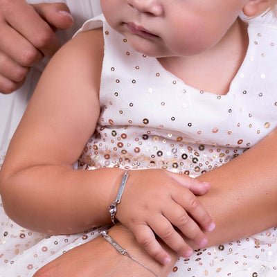 Mama-Kind-Set Armband mit Geburtsstein und Gravur länglich